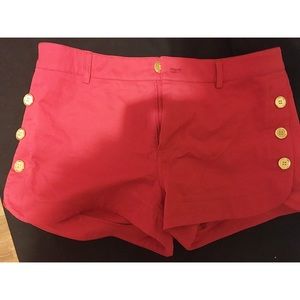 Red Mid Rise Shorts